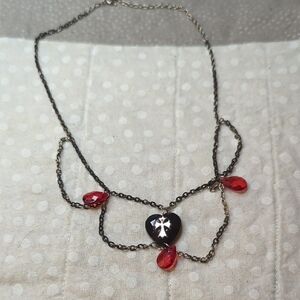 Elegant Black and Red Plastic Heart Necklace